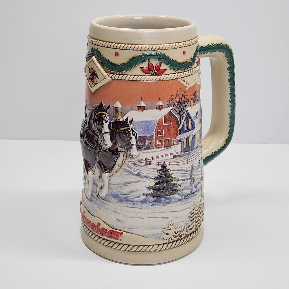 Vintage 1996 Budweiser American Homestead Holiday Beer Stein Clydesdales Brazil
